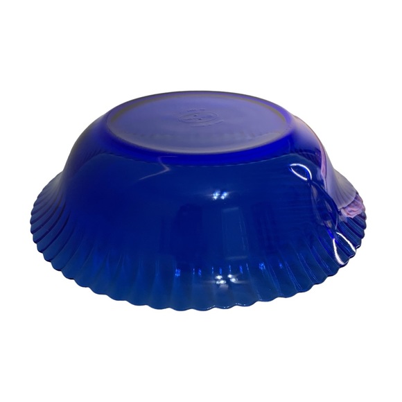 Vintage Cobalt Blue Glass Bowl Colorex Brazilian Fluted Scalloped Signed 9 1/2” - Picture 5 of 7